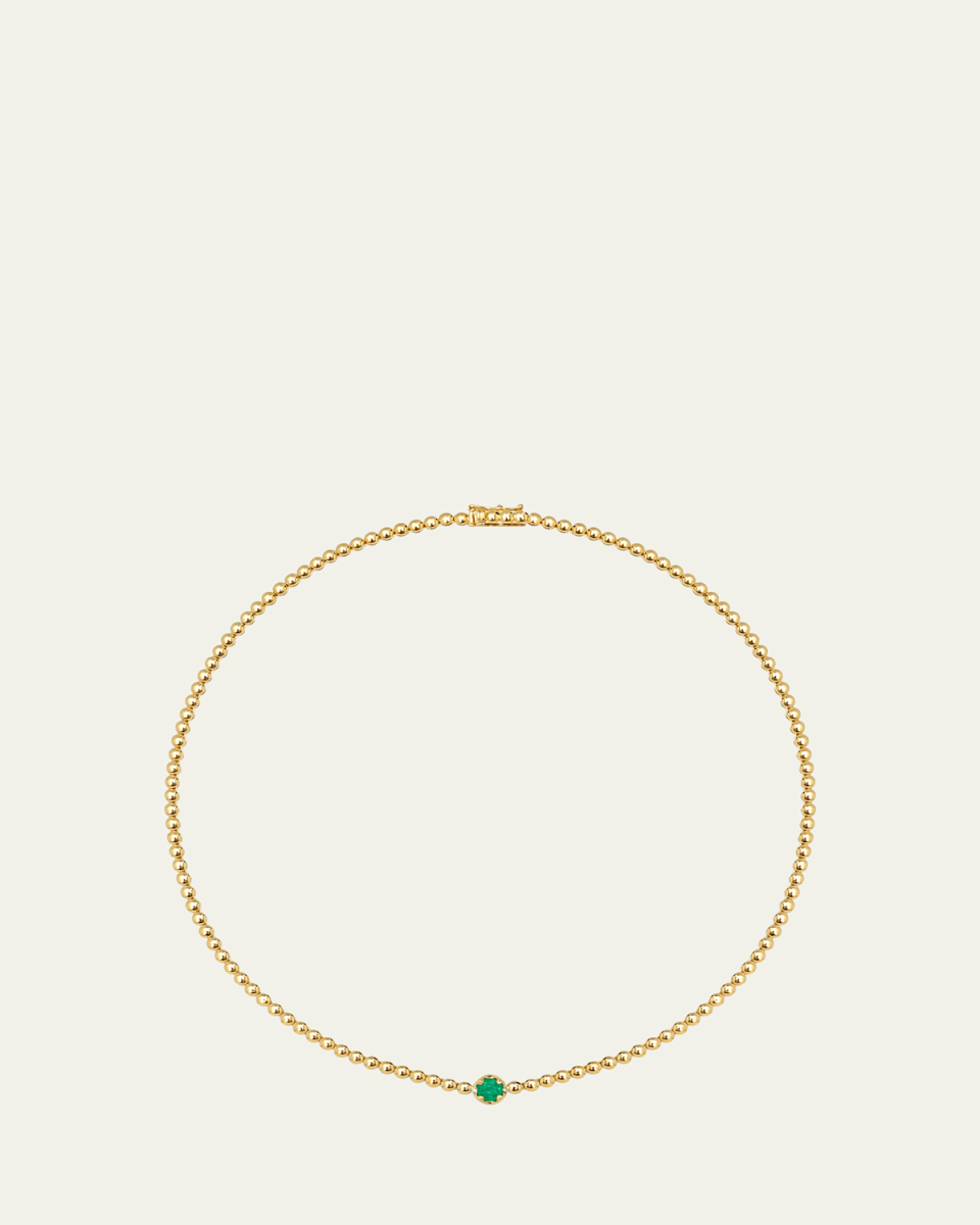 18k Yellow Gold Illusion Emerald Tennis Necklace